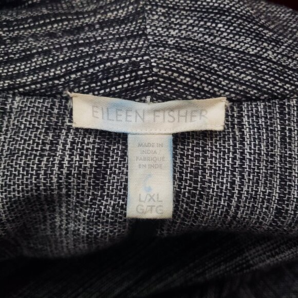 Eileen Fisher Jacket Cardigan Black White Color Block Shawl Collar Pockets Large - Picture 8 of 9